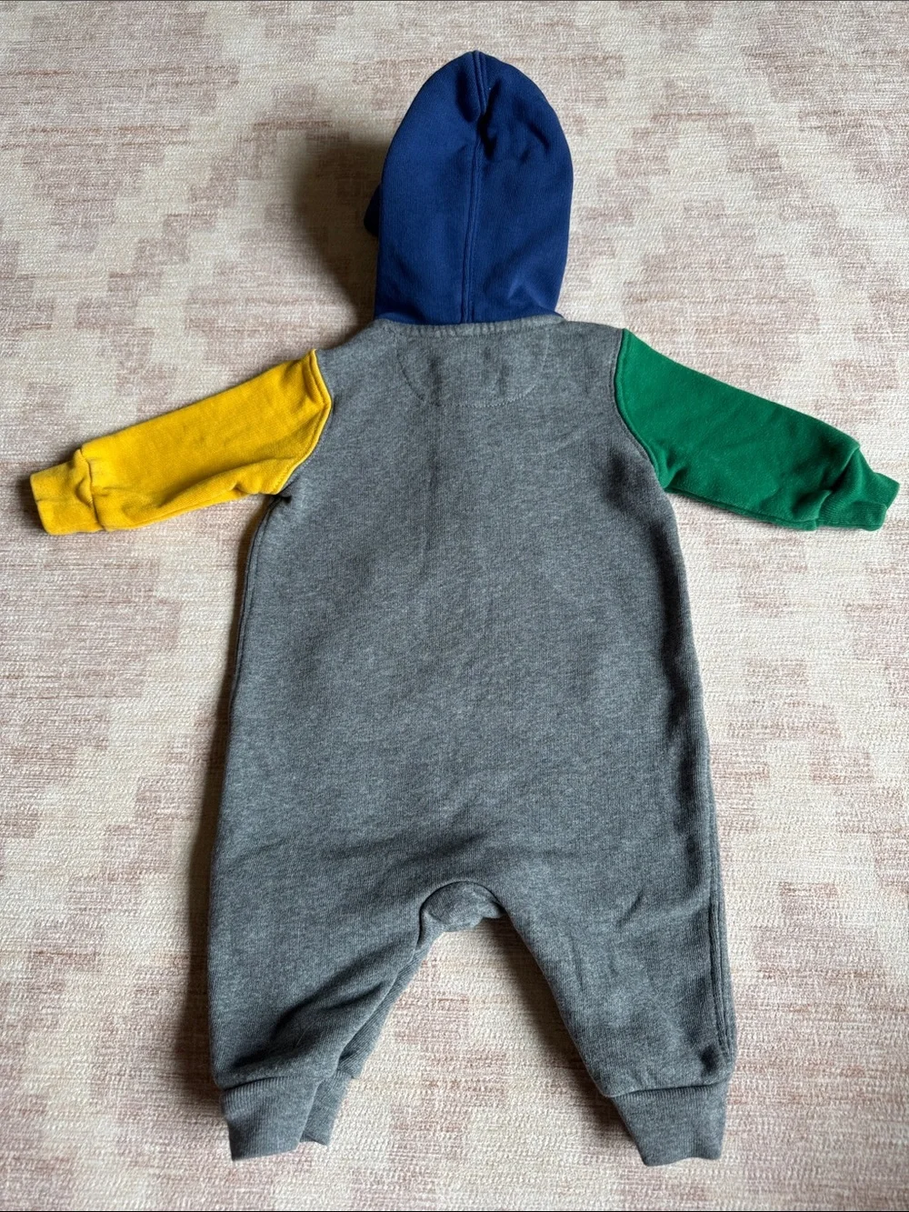 Ralph Lauren Gray Baby 1 Piece Romper with Primary Color Sleeves & Hood size 3M